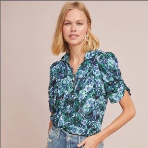 ANTHROPOLOGIE MAEVE Blue Print Susan Henley Top 2